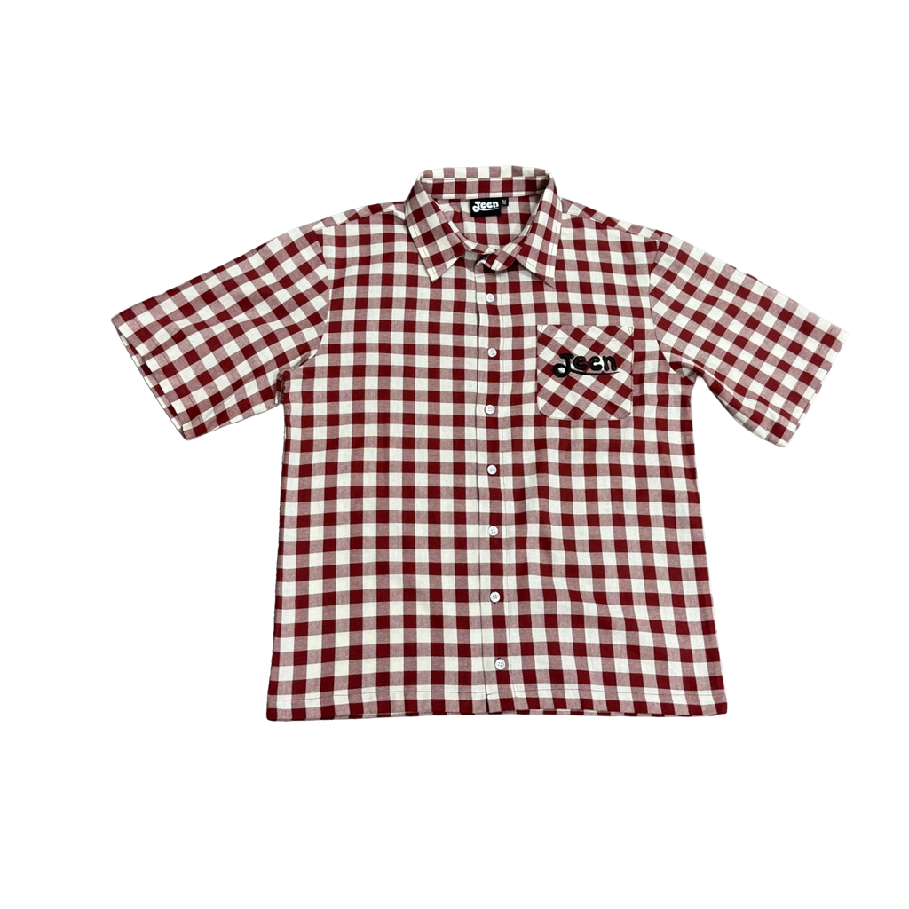 RED BUTTON UP TEE